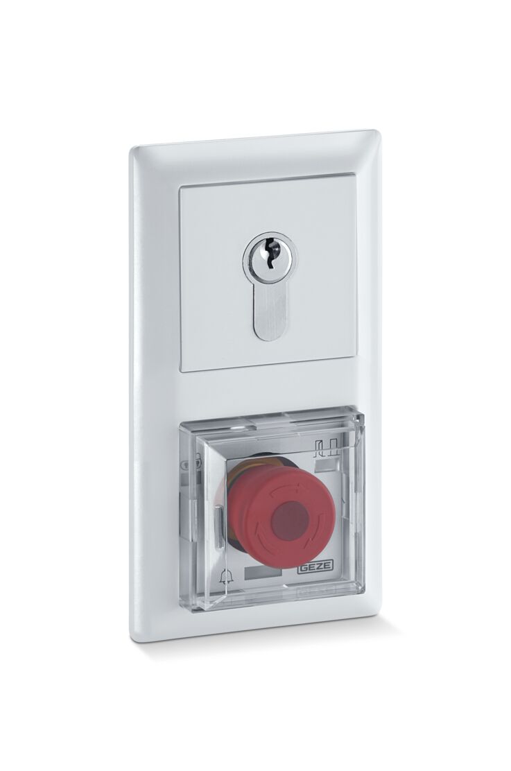 Product shot (72857) - SecuLogic emergency exit system, Flush-mounted control unit in the switch programme Jung AS 500, TST 320 control unit with emergency push button and key switch