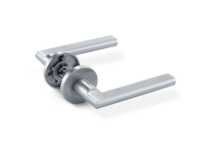 GEZE Handle LH 301 round Stainless steel 304 solid design lever handle with round rose (Set)  
with spindle, escutcheon (round) for euro profile cylinder and mounting accessories