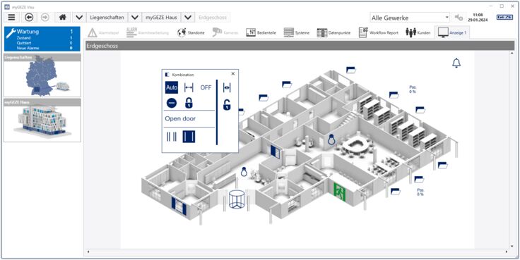 myGEZE Visu Dashboard Symbol image of a floor plan illustration with control panel