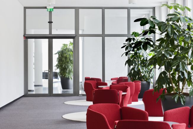 Slimdrive EMD-F + GC 302 + GC 335 + RSZ 6, Deutsche Telekom Slimdrive EMD-F -
Electromechanical swing door drive for single leaf fire and smoke protection doors
GC 302 -
Radar movement detectors for activating automatic doors.
GC 335 -
High-security sensor strip for the protection of automatic swing doors.
RSZ 6 -
Smoke switch control unit for all GEZE hold-open devices.