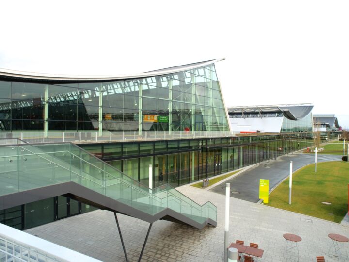 Exterior view of the new Stuttgart trade fair.