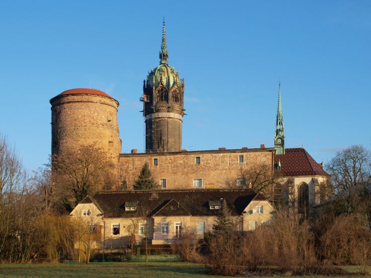 Exterior view of the Lutherkirche in Wittenberg with tower.