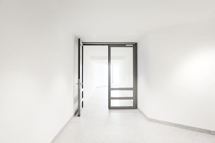 Glazed double-leaf door in clinic inner area