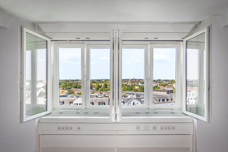 Modern double casement window at the Grindel tower blocks in Hamburg